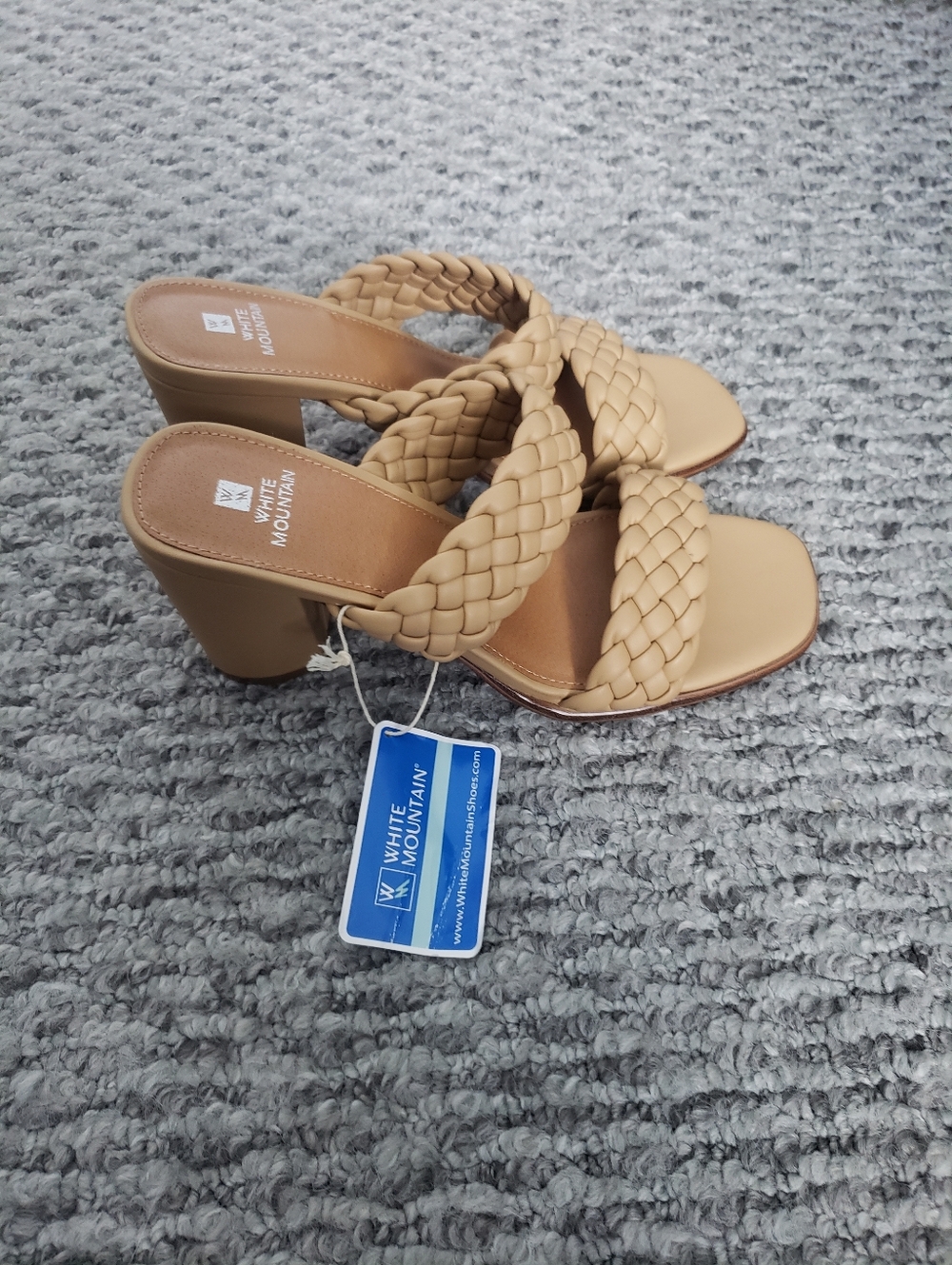 White Mountain Tan Braided Block Heel Mules